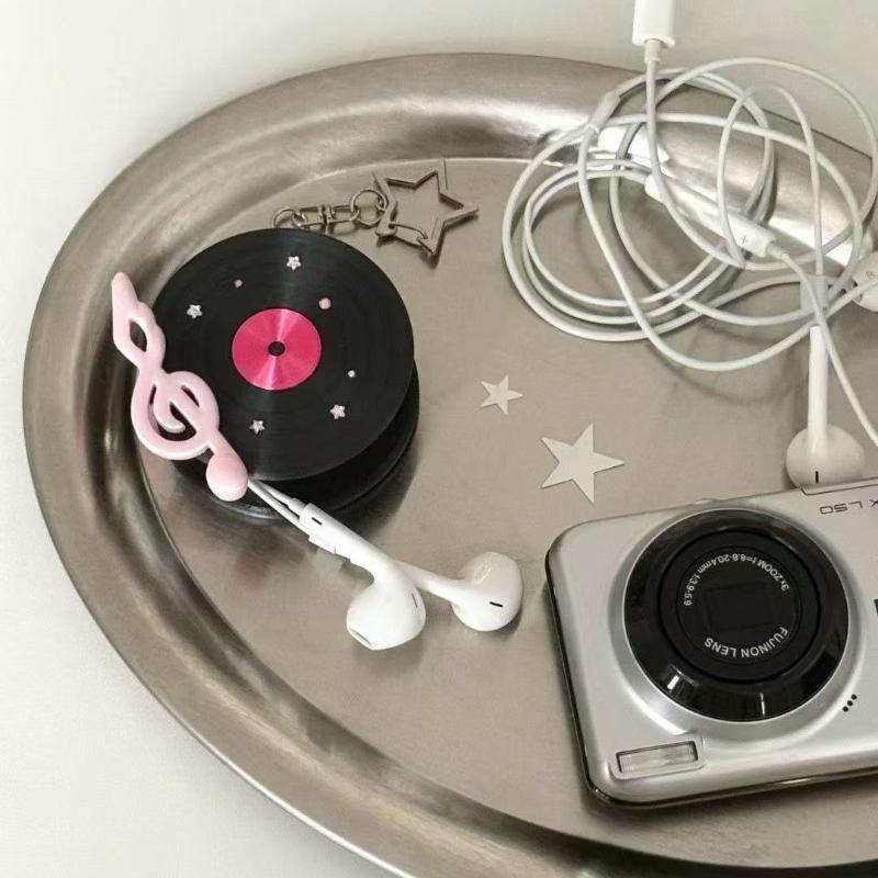 Y2K 빈티지 레코드판 모양 이어폰 케이블 와인더 휴대 - Cable Winder Keychain 리뷰 및 가격