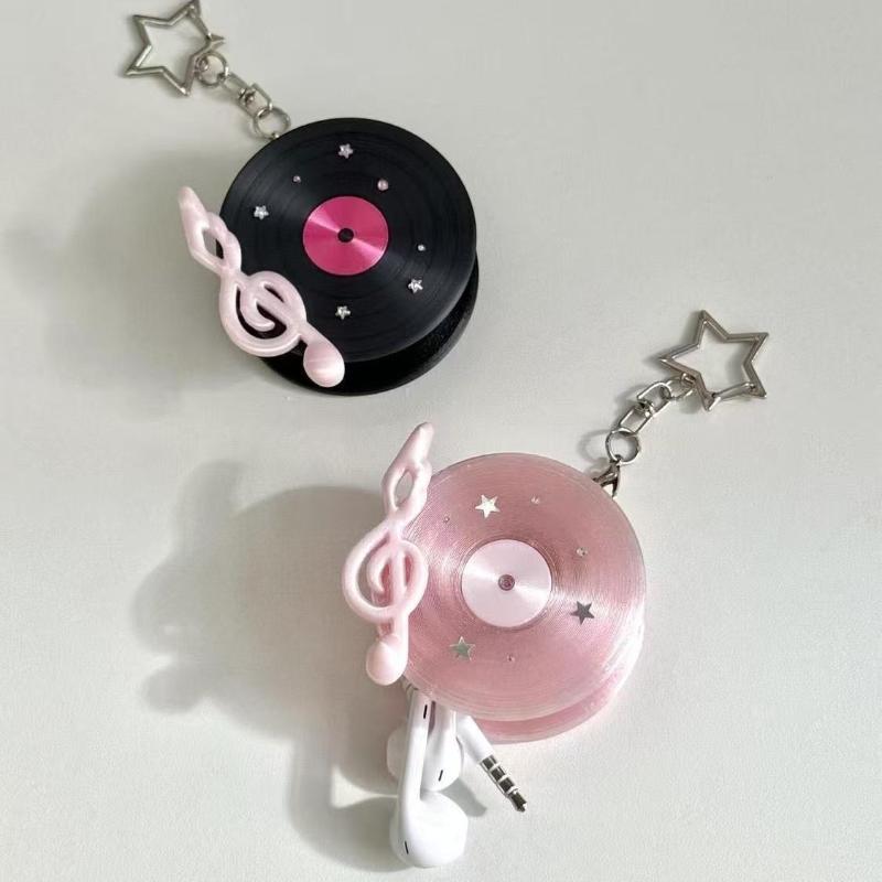Y2K 빈티지 레코드판 모양 이어폰 케이블 와인더 휴대 - Cable Winder Keychain 리뷰 및 가격