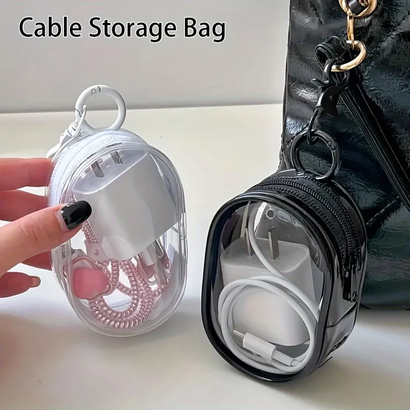 휴대용 미니 투명 지퍼 수납 가방 - 이어폰 충전기용  - Cable Winder Keychain 리뷰 및 가격