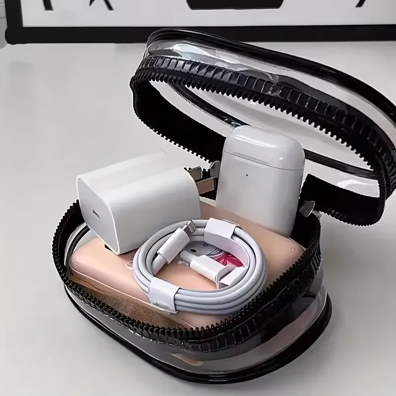 휴대용 미니 투명 지퍼 수납 가방 - 이어폰 충전기용  - Cable Winder Keychain 리뷰 및 가격